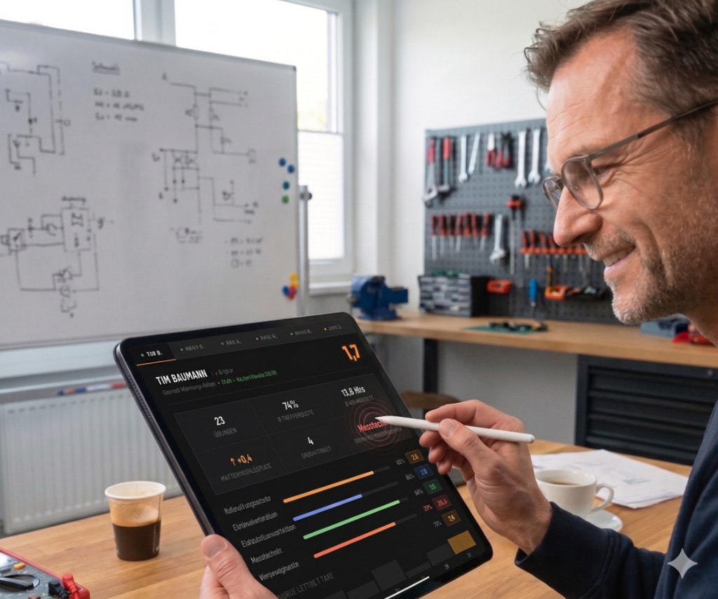 Ausbilder prüft Azubi-Fortschritt auf dem BuildBetter Dashboard